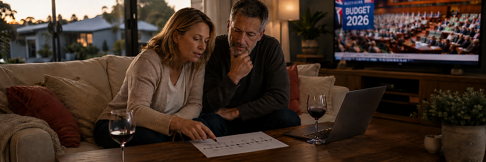 Gen X couple reviewing mortgage strategy during Budget 2026 coverage.
